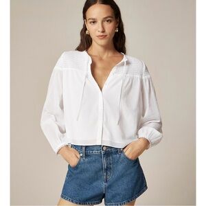 NWT J. Crew Popover Top Cotton Voile Long Sleeve White